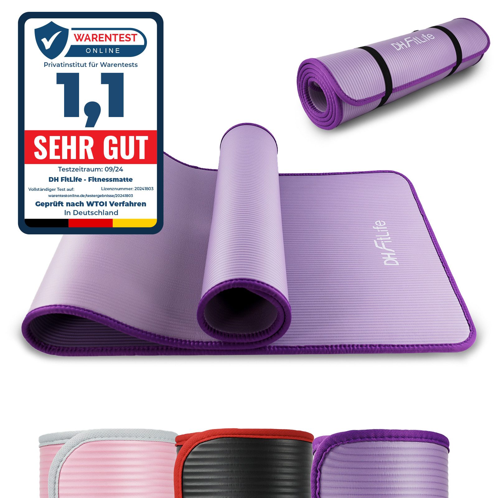 DH FitLife Fitnessmatte Fitnessmatte, Sportmatte 183 * 61 * 1 cm (Gymnastikmatte extra reißfest, Yogamatte rutschfest und dick, Workout Matte, Fitnessmatte mit Orientierungslinien), Gelenkschonend, Schalldämpfend