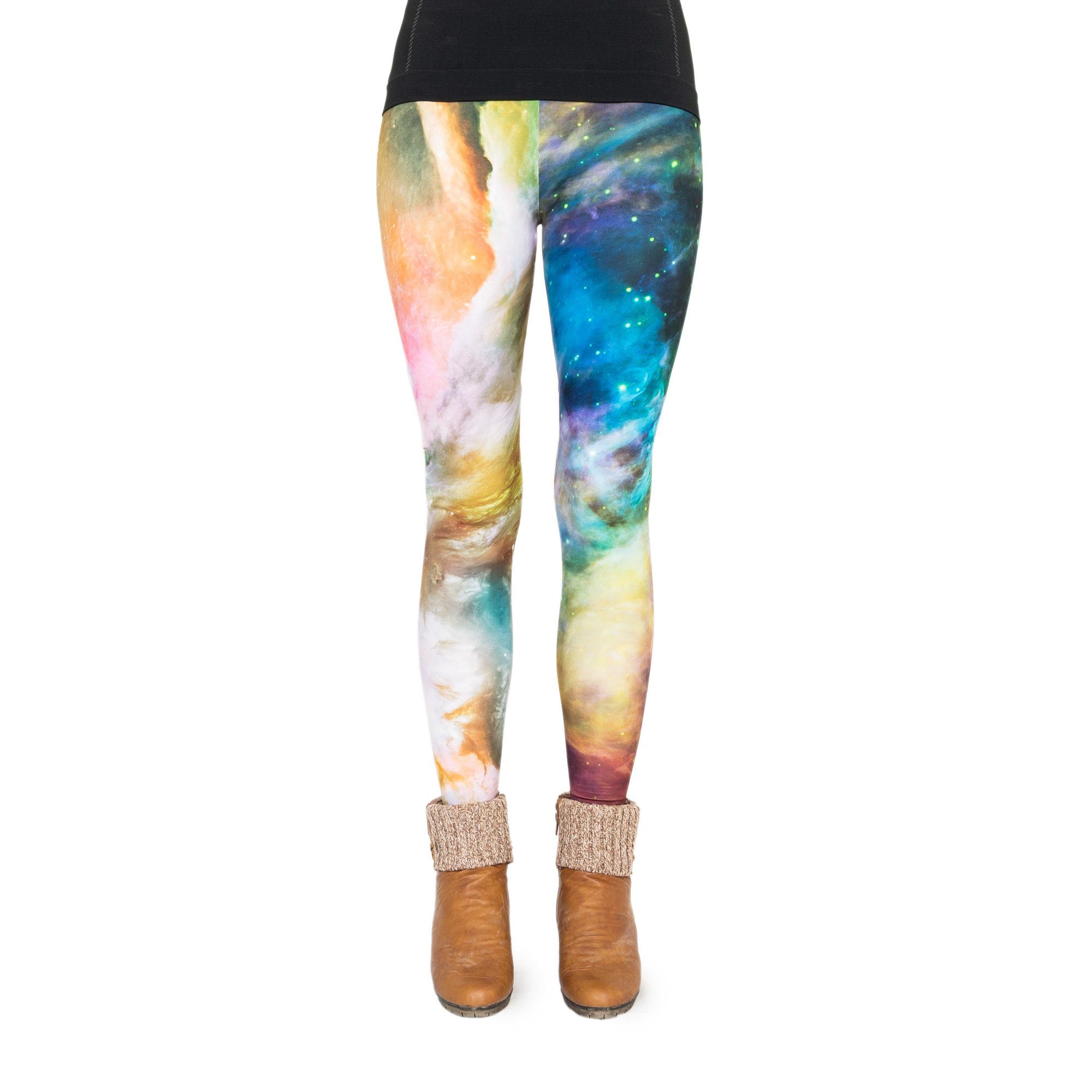 cosey Leggings Festival Leggings mit buntem Allover-Print, 2 Größen (XS–S & M–L) (34/XS bis 36/S) Galaxy Rainbow